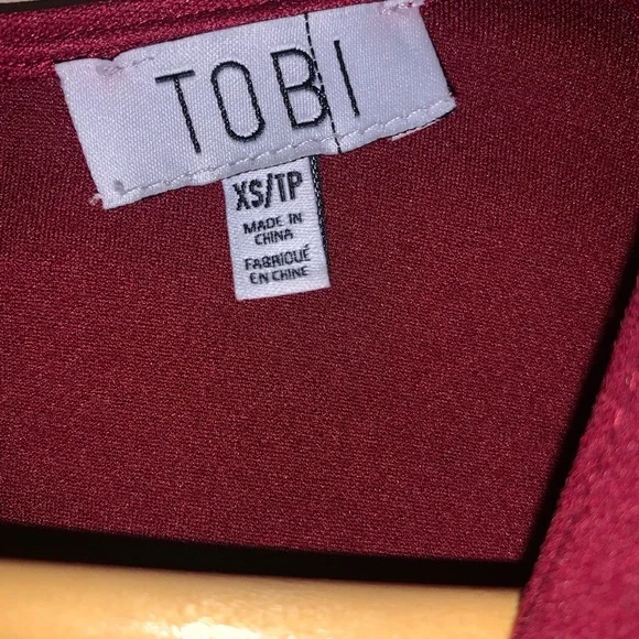 TOBI XS DRESS NWT AVA WINE bodycon deep v front split burgundy long sleeve - Picture 7 of 14